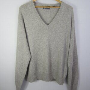 Lord & Taylor Men XL Light Heather Gray 100% 2 Ply Cashmere V Neck Sweater